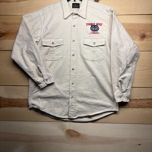 Vintage Timber Wolf Lodge Shirt Large White Long Sleeve Chamois Button Up Melton